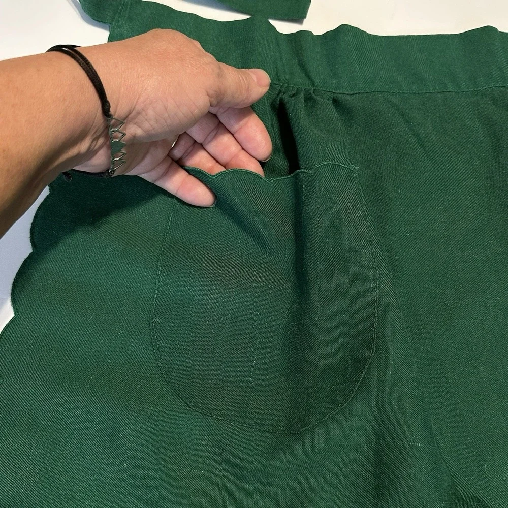 Vintage 1936 Green Half Apron With Holly‎ Red Bows Linen Embroidered Christmas